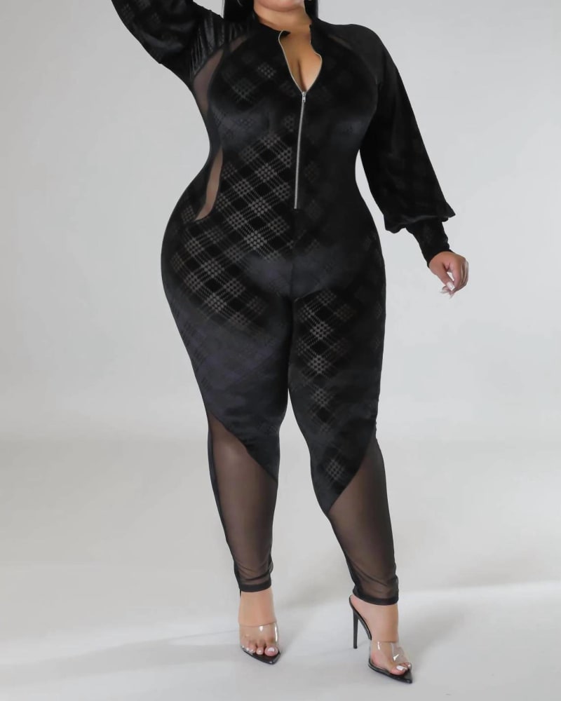 Black burn 2024 out mesh jumpsuit